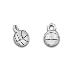 Leather basketball charm. Designed and made in the USA. Sterling silver plated.-Watchus