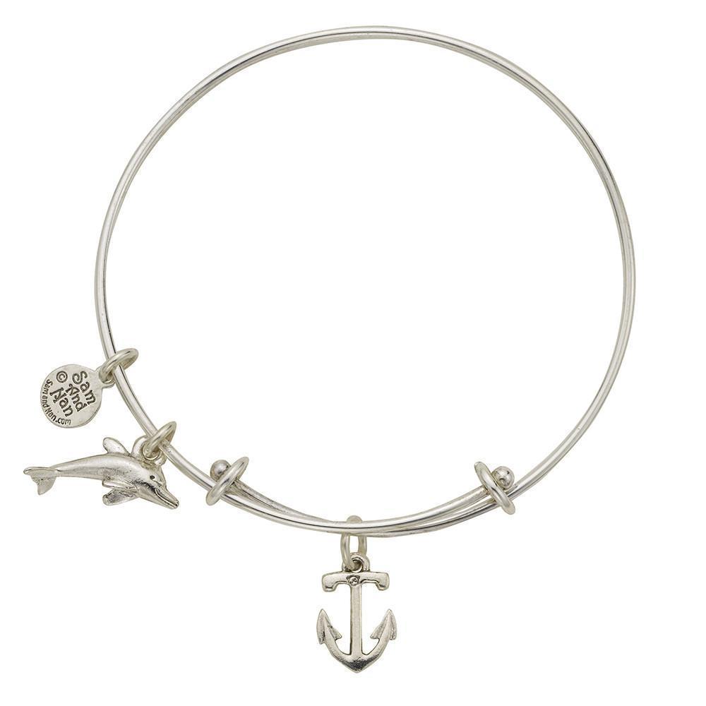 Anchor Dophin Bangle Bracelet