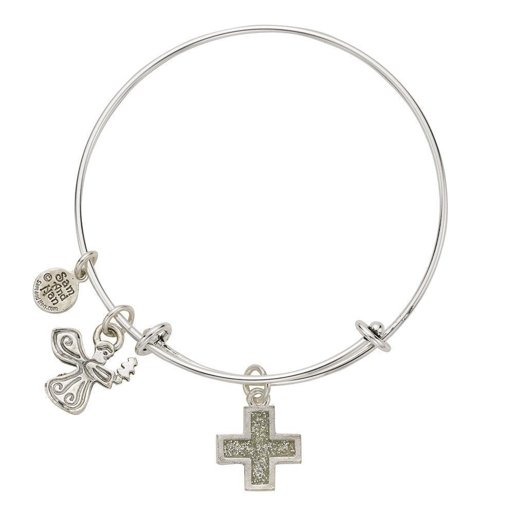 Angel Cross Charm Bangle Bracelet