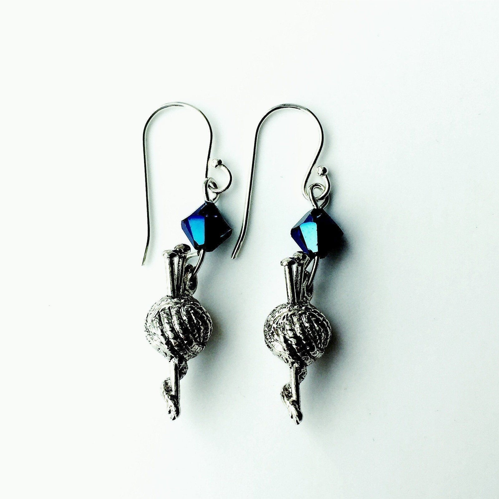 Ball of Thread Silver Earrings with Blue Swarovski Crystals-Watchus