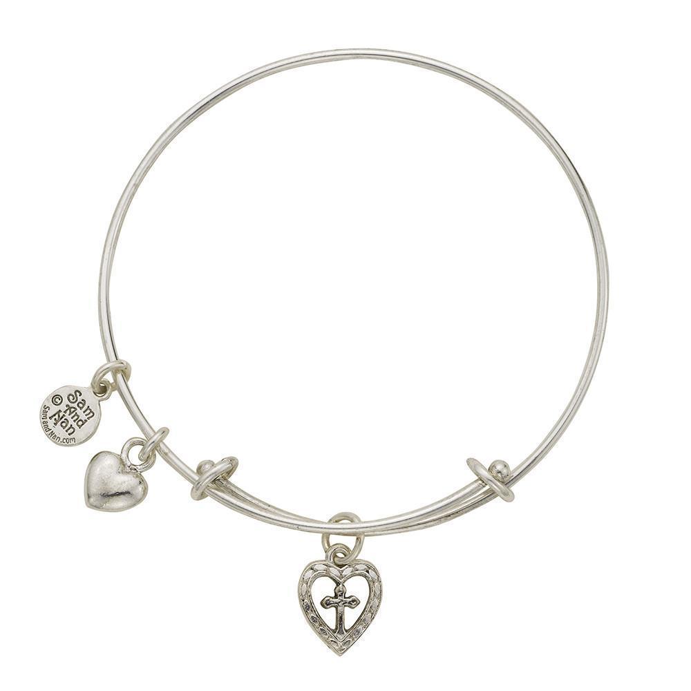 Cross In Heart Charm Bangle Bracelet-Watchus