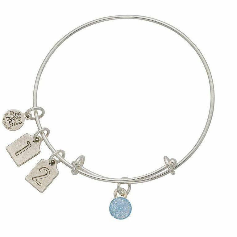 December Light Blue Birthstone Charms Bangle Bracelet-Watchus