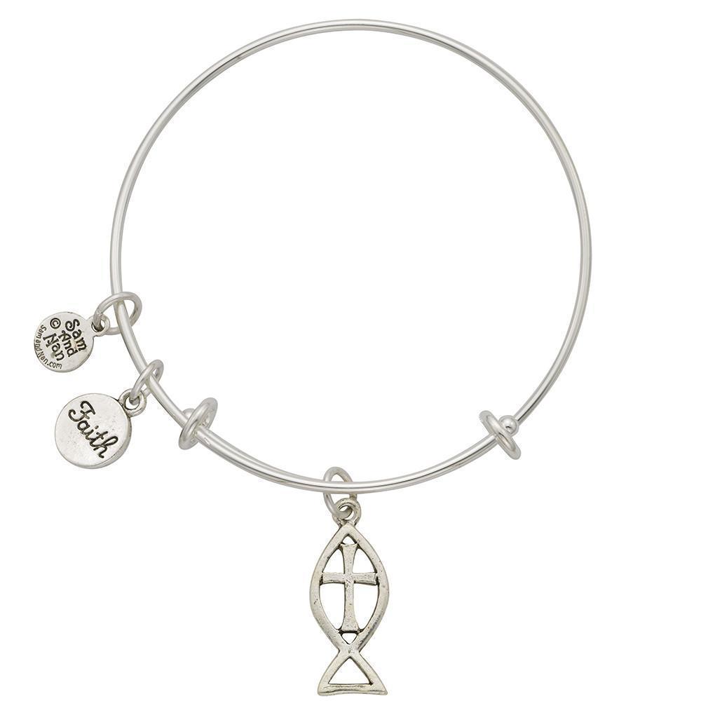 Fisherman's Cross Faith Charm Bangle Bracelet-Watchus