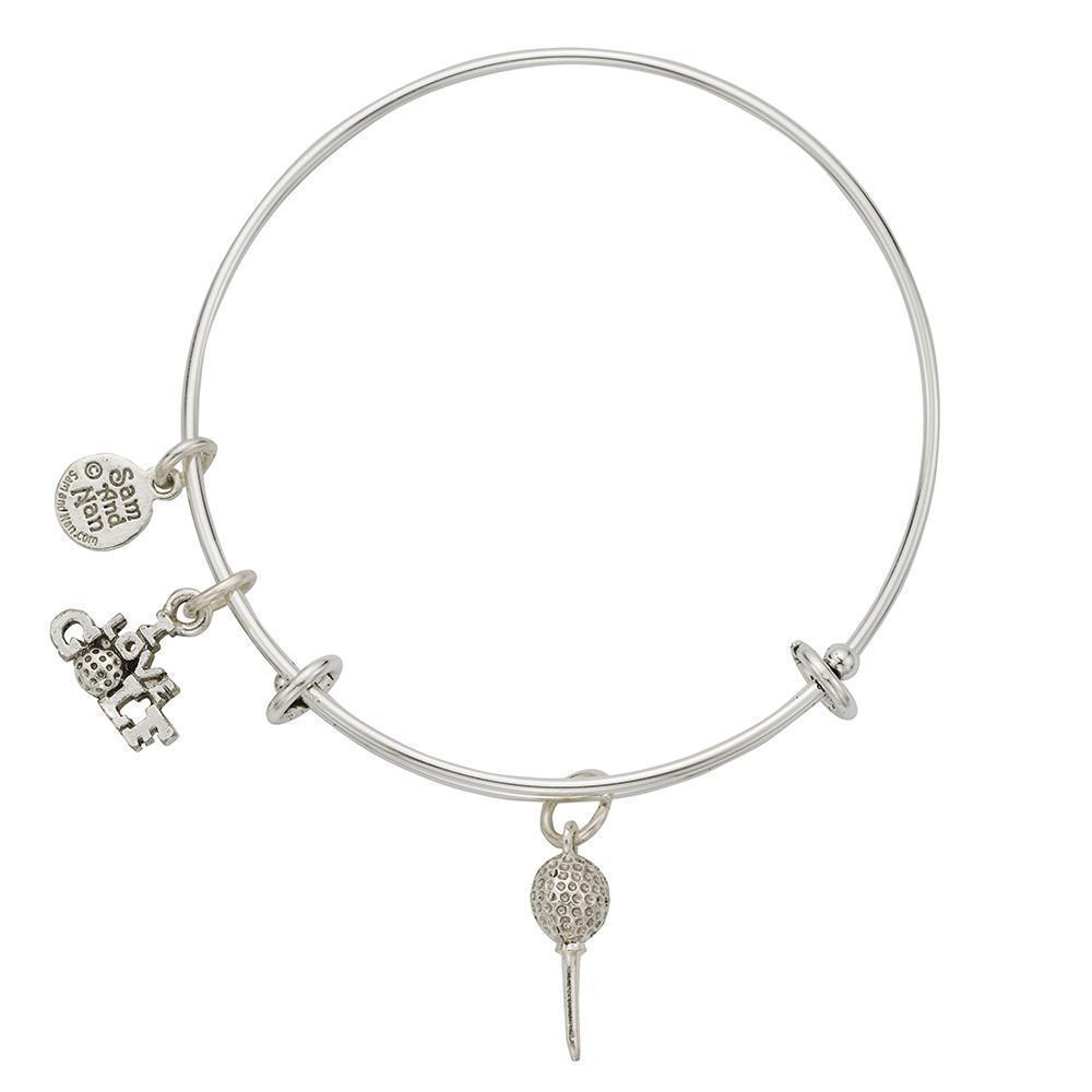 Golf Ball On Tee Charm Bangle Bracelet-Watchus