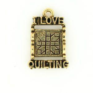 I Love Quilting Saying Pewter Charm Plated Gold