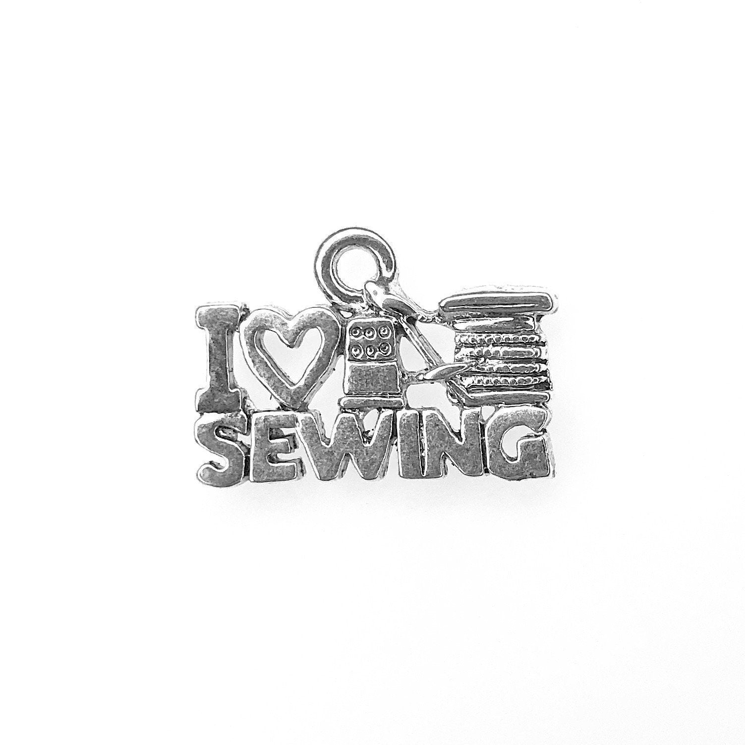 "I Love Sewing" Word Pewter Charm