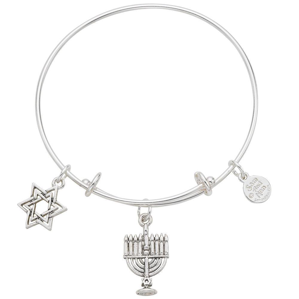Judaica Menorah and Jewish Star Bangle Bracelet