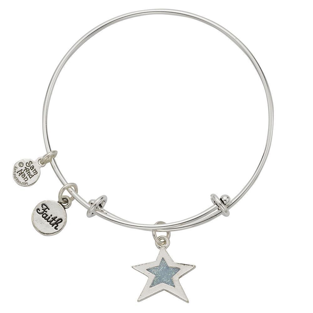 Light Blue Star Faith Charm Bangle Bracelet-Watchus