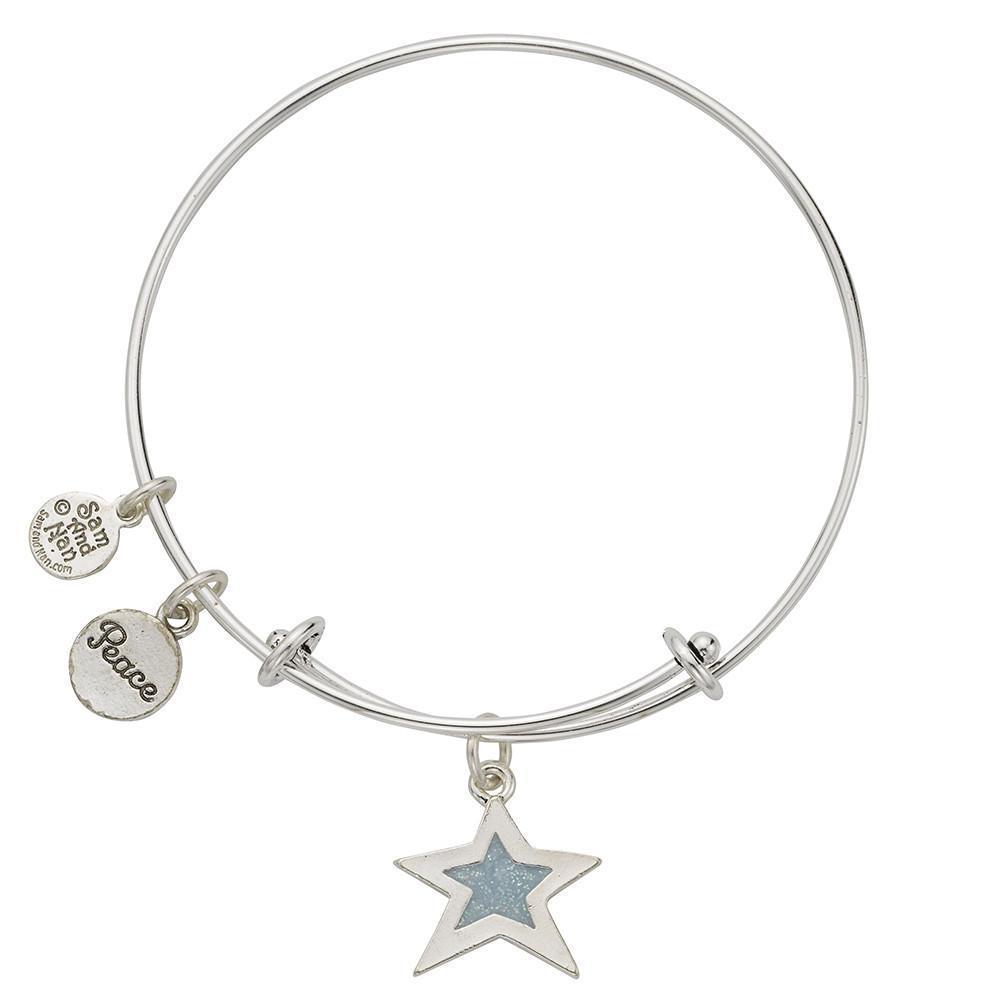 Light Blue Star Peace Charm Bangle Bracelet