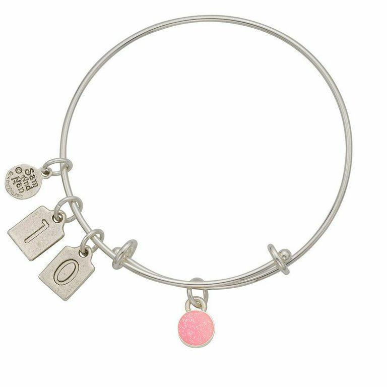 October Pink Birthstone Charms Bangle Bracelet-Watchus