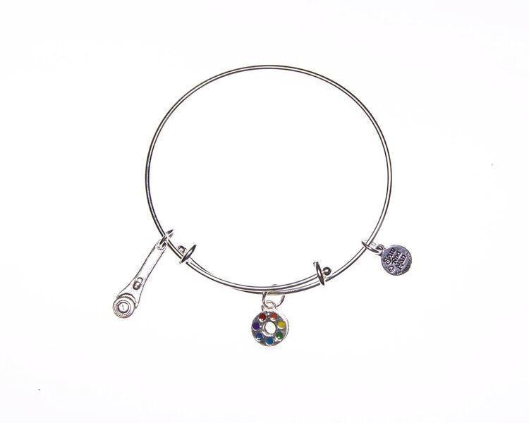 Painted Bobbin Cutter - Quilt Cutter Silver Charm Bangle Bracelet-Watchus