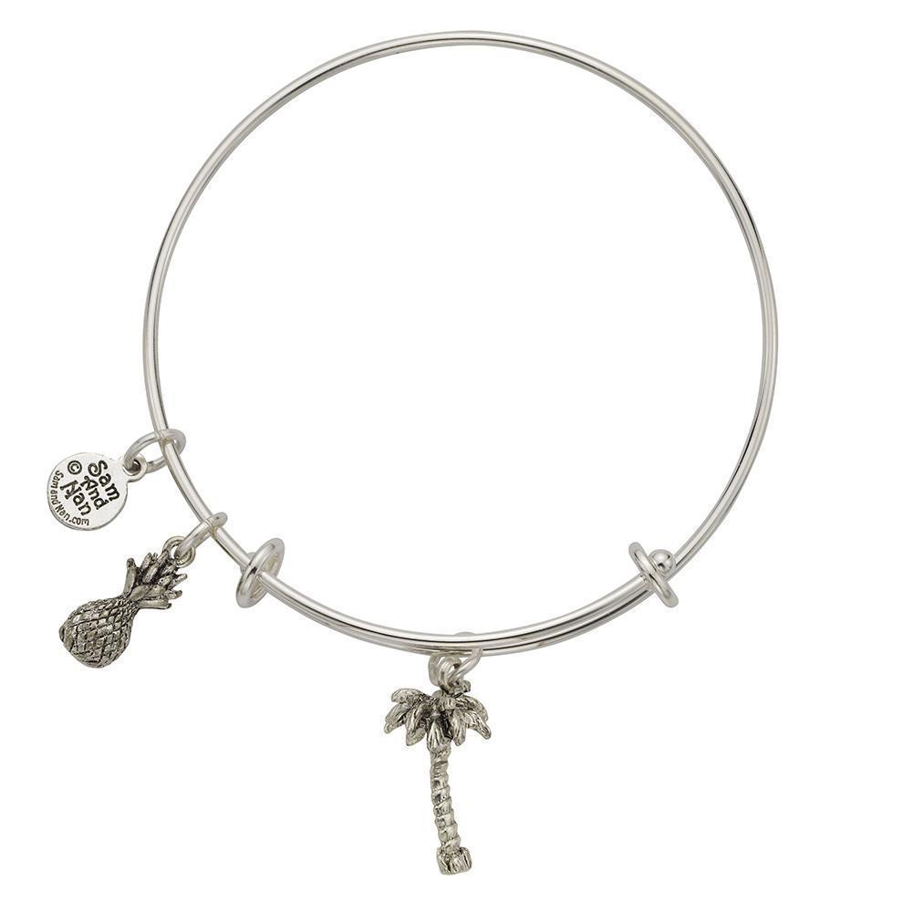 Palm Tree Pineapple Charm Bangle Bracelet-Watchus