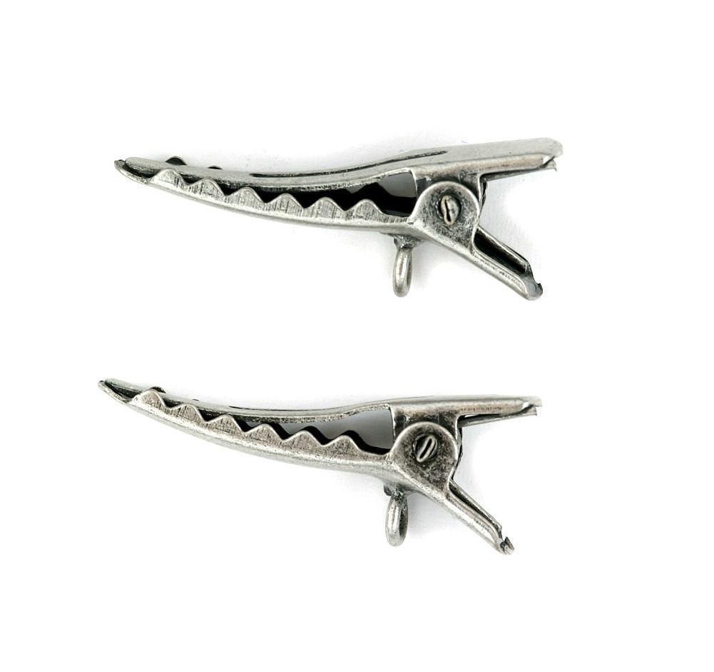 Pewter Alligator Hair Clips with Charm Loops - Pack of 2