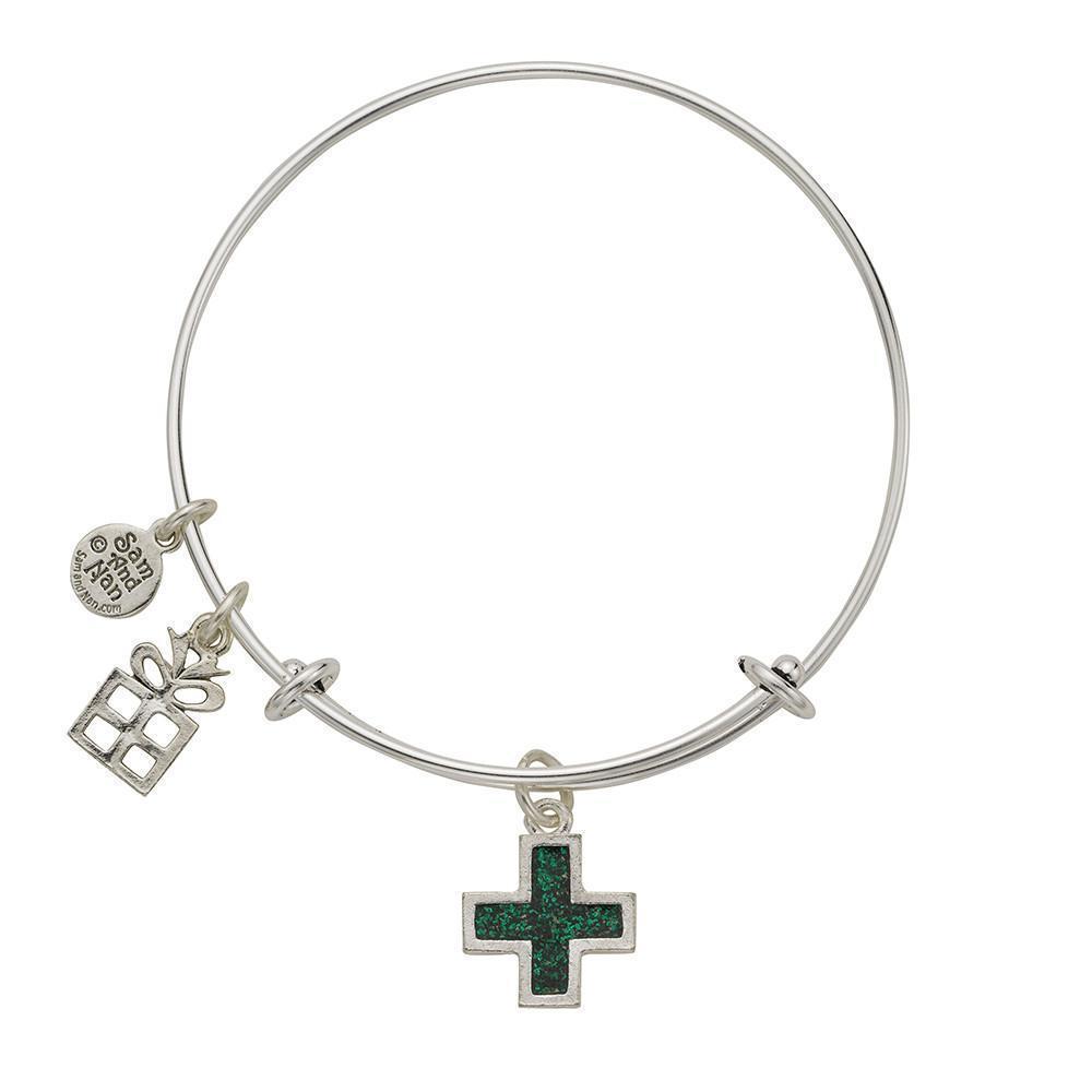 Present Cross Charm Bangle Bracelet