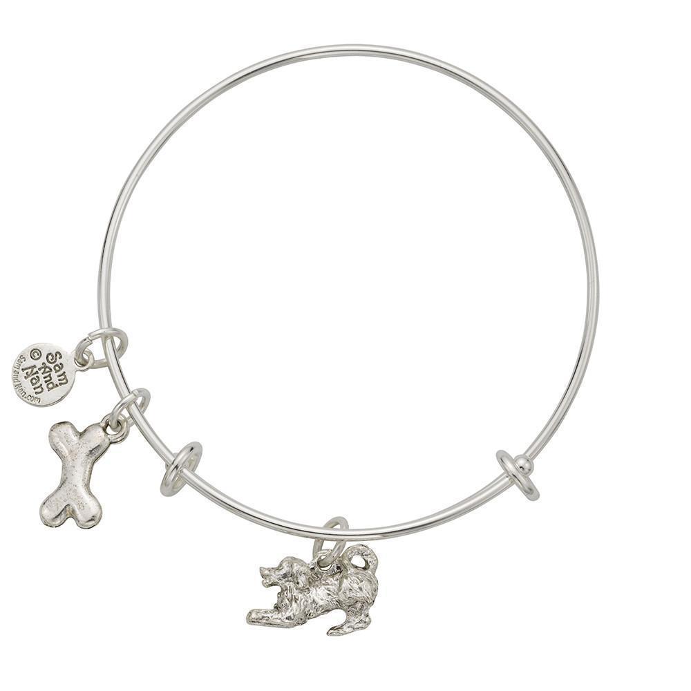 Puppy Dog Bone Charm Bangle Bracelet