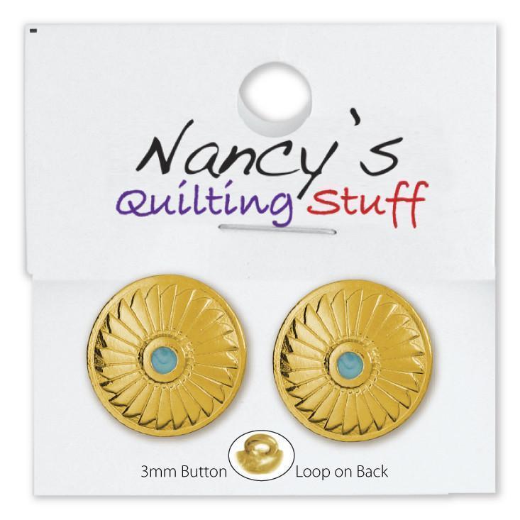 Round Carded Gold Plated Blue Sunburst Buttons - 2 Pack-Watchus