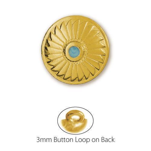 Round Gold Plated Blue Sunburst Button
