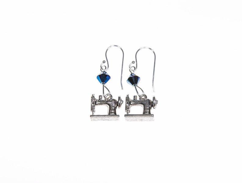 Sewing Machine Earrings with Blue Swarovski Crystals-Watchus