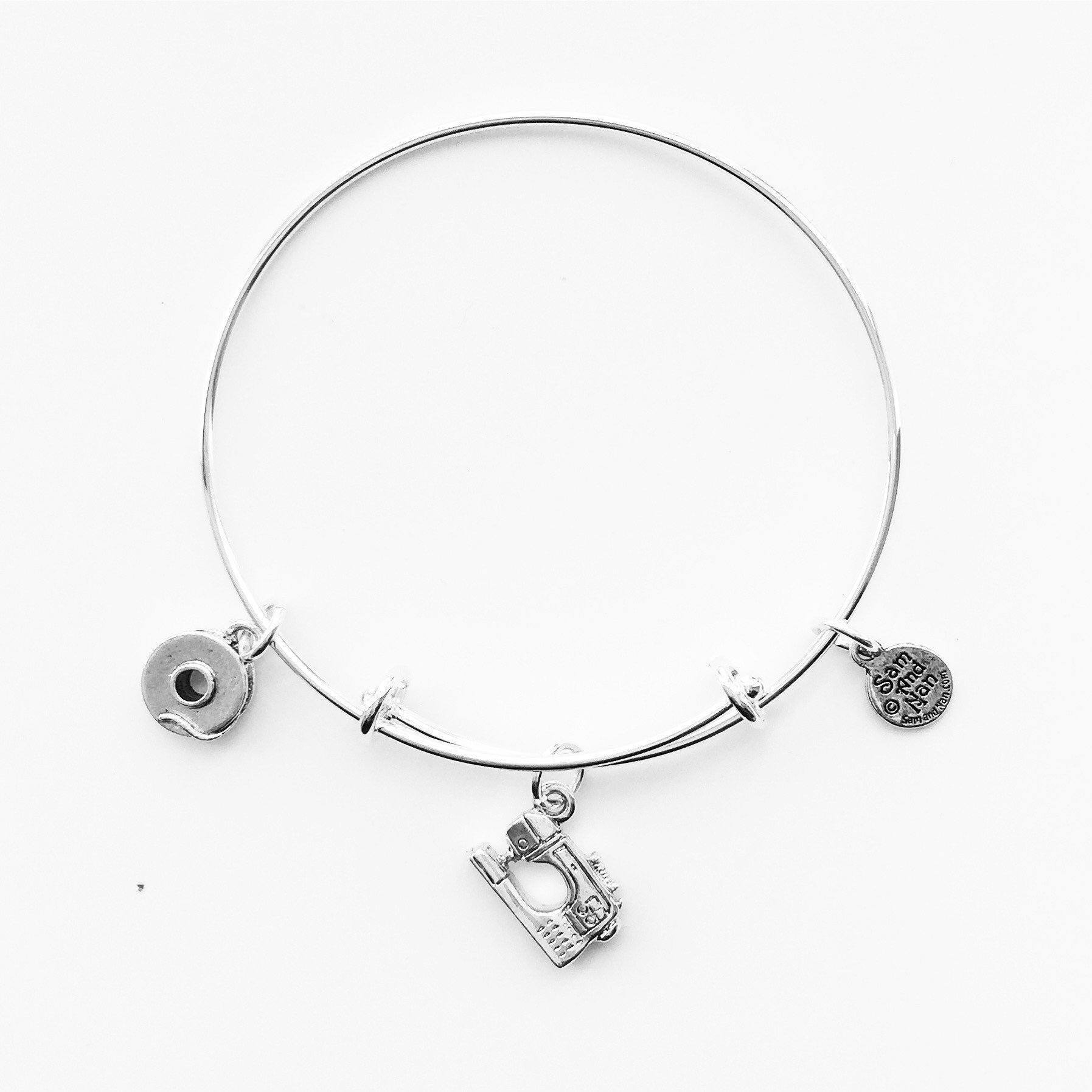 Sewing Machine Quilt Cutter Silver Charm Bangle Bracelet-Watchus