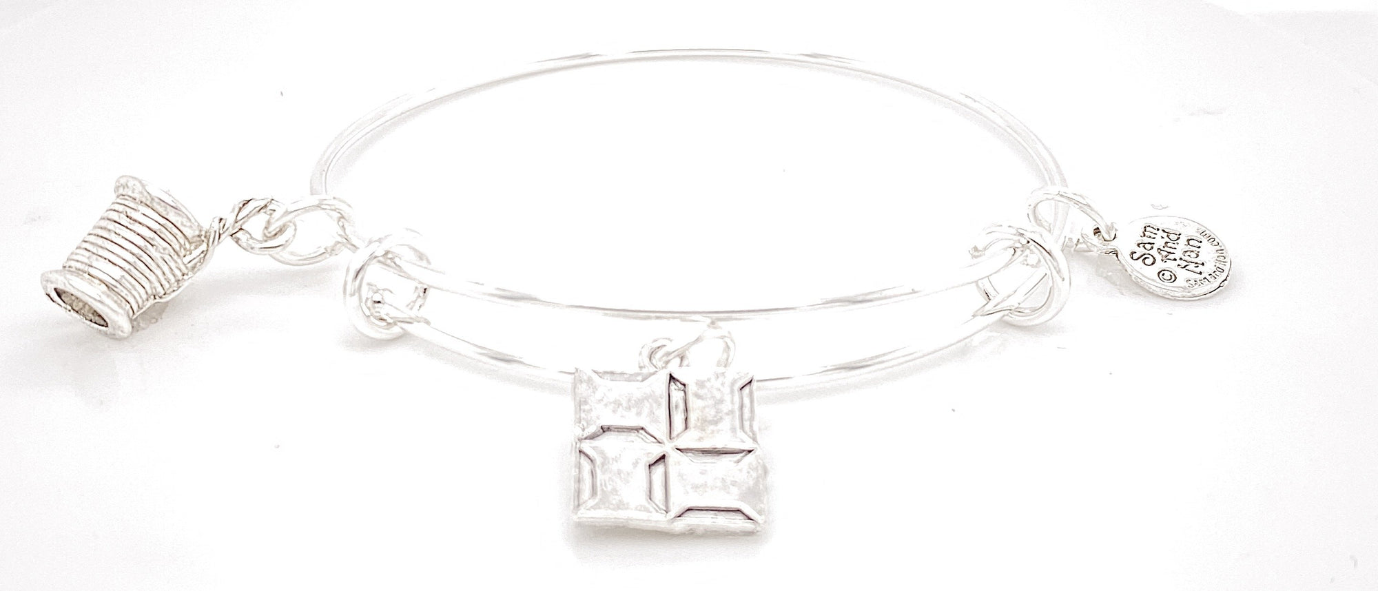 Sewing quilting silver spool charm bangle-Watchus