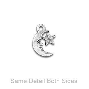 Silver Crescent Moon Star Charm