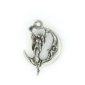 Silver Girl in Crescent Moon Charm