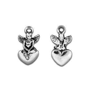 Silver Sitting Angel on Heart Charm