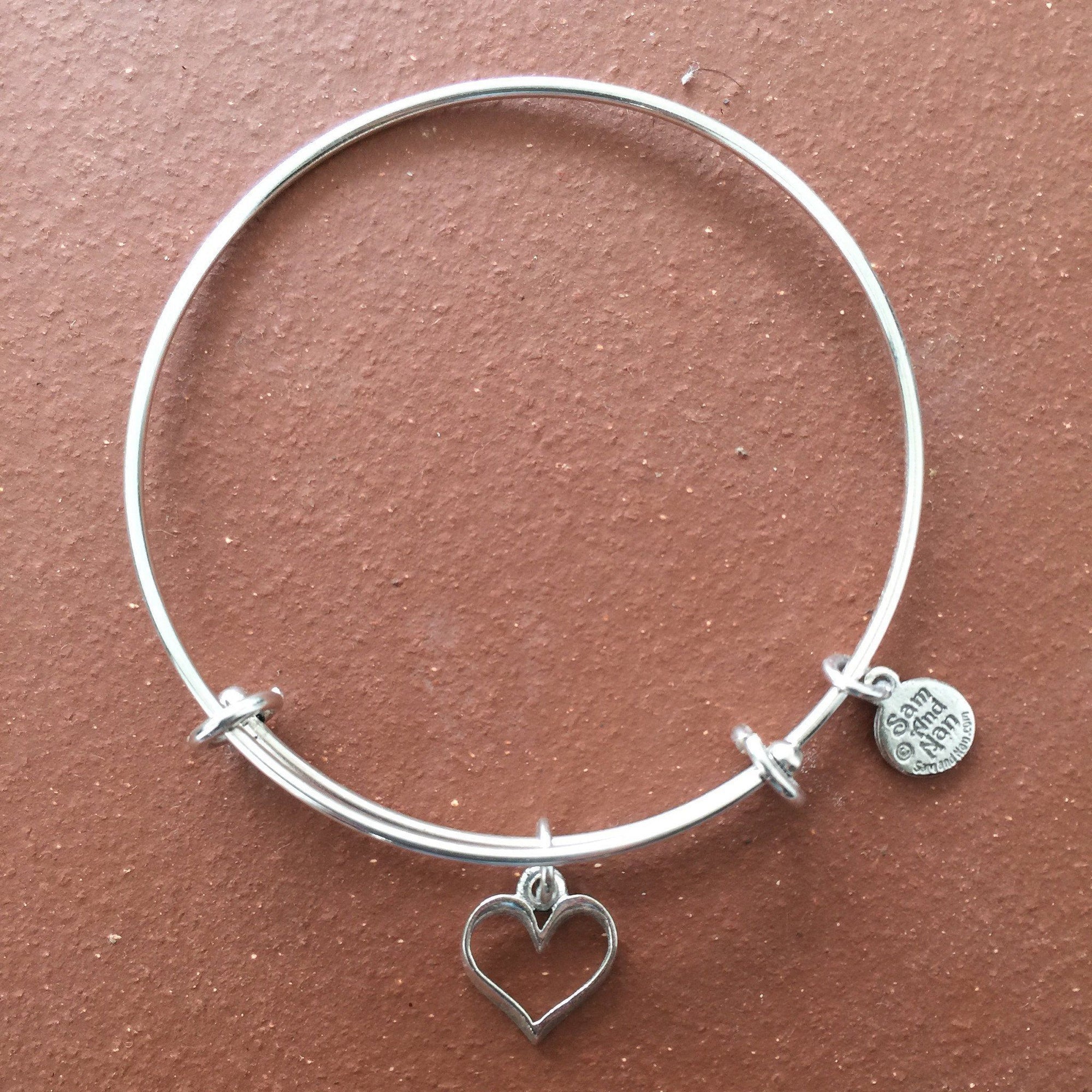 Silver Tubular Charm Heart Bangle Bracelet-Watchus
