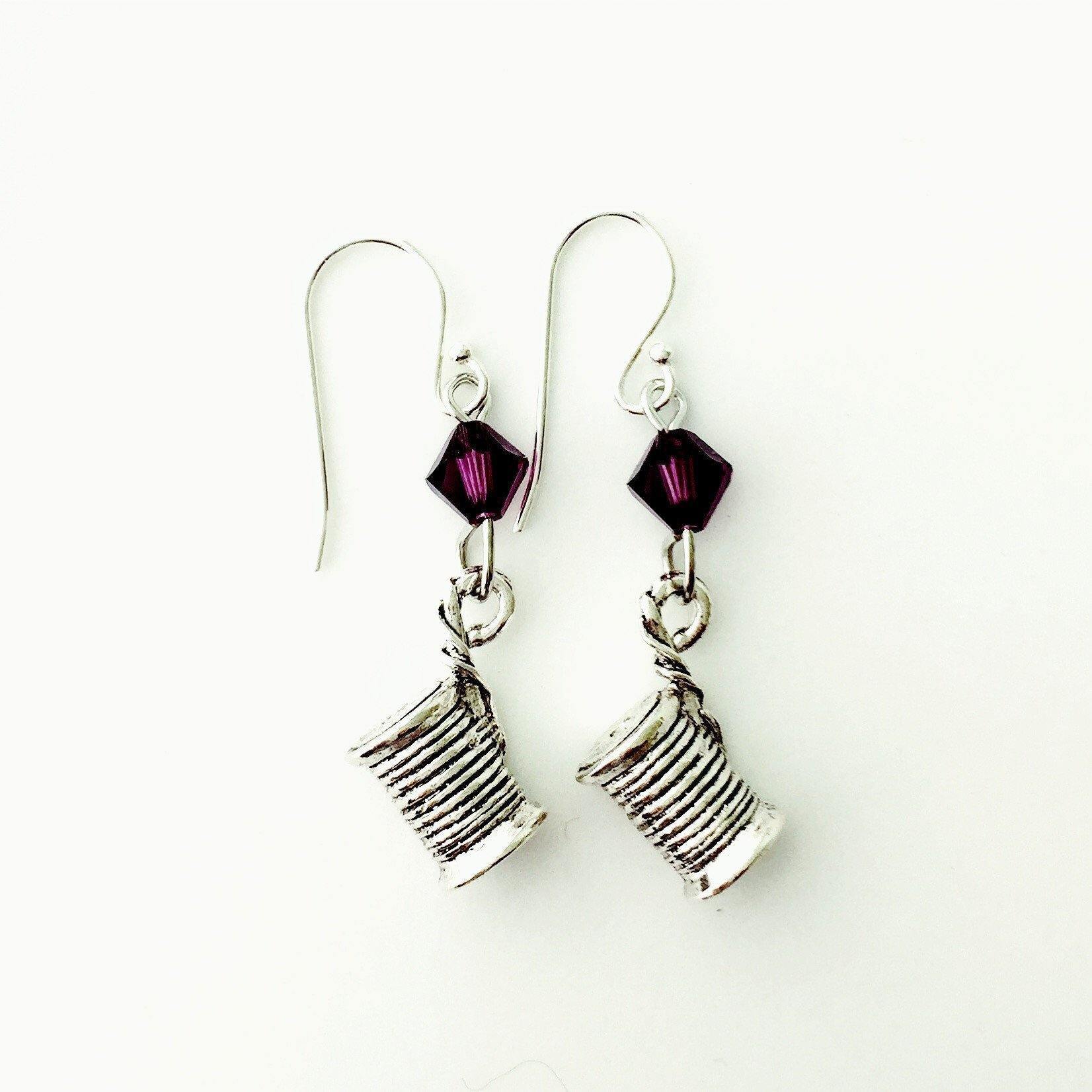 Spool of Thread Silver Earrings with Purple Swarovski Crystals-Watchus