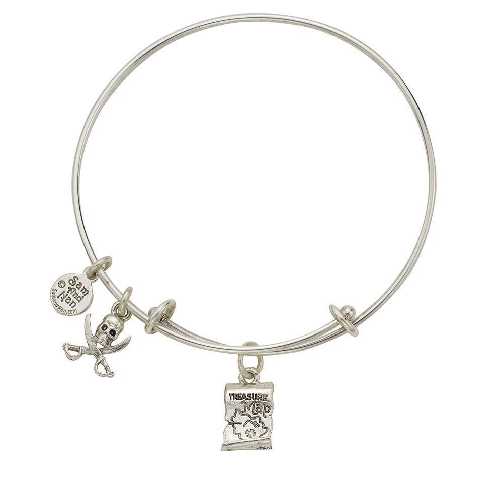 Treasure Map Skull Cross Bones Charm Bangle Bracelet-Watchus