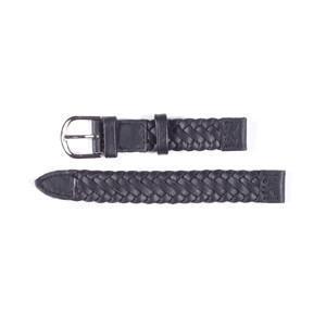 Women's 12mm Italian Black Leather Braided WatchBand-Watchus