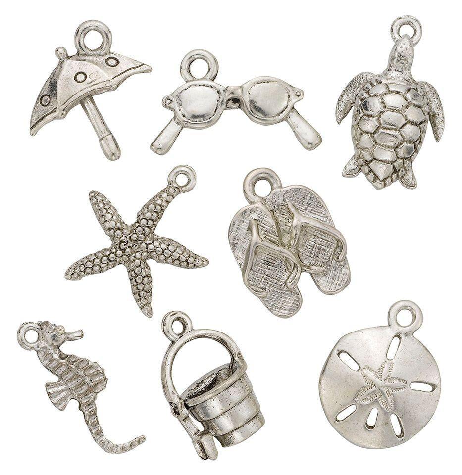 Nautical Charms. Eight Charms. Sterling Silver Finish.-Watchus