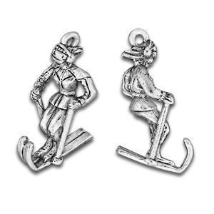 Silver Downhill Snow Skier Charm.