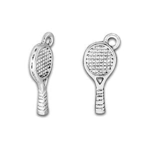Tennis Racquet Charm. Sterling silver plated. Designed and made in the USA.-Watchus