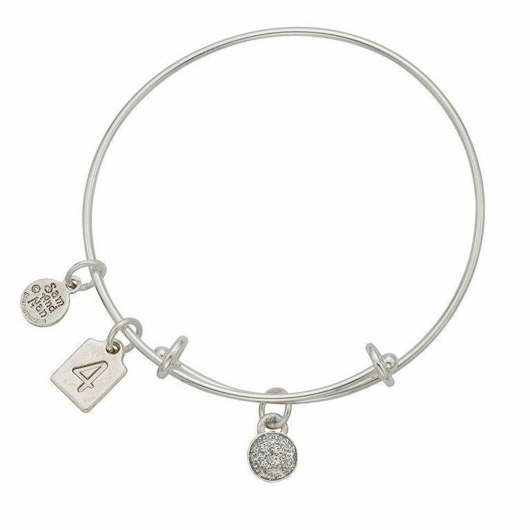 April Silver Birthstone Charms Bangle Bracelet