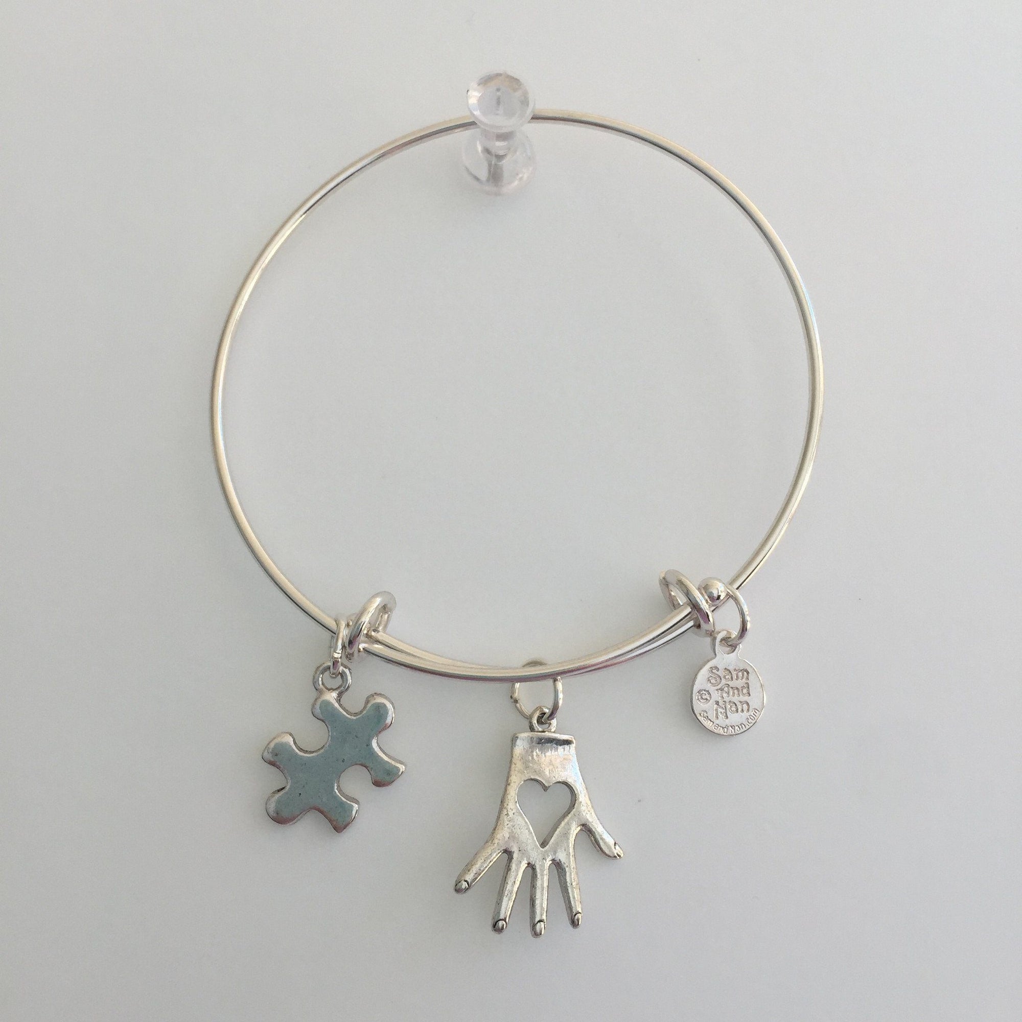 Autism Heart and Hand Bangle Bracelet-Watchus