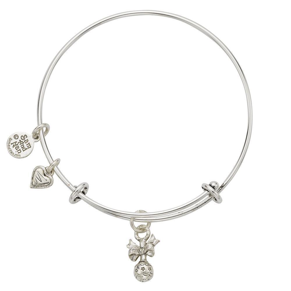 Baby Rattle Zig Zag Heart Charm Bangle Bracelet-Watchus
