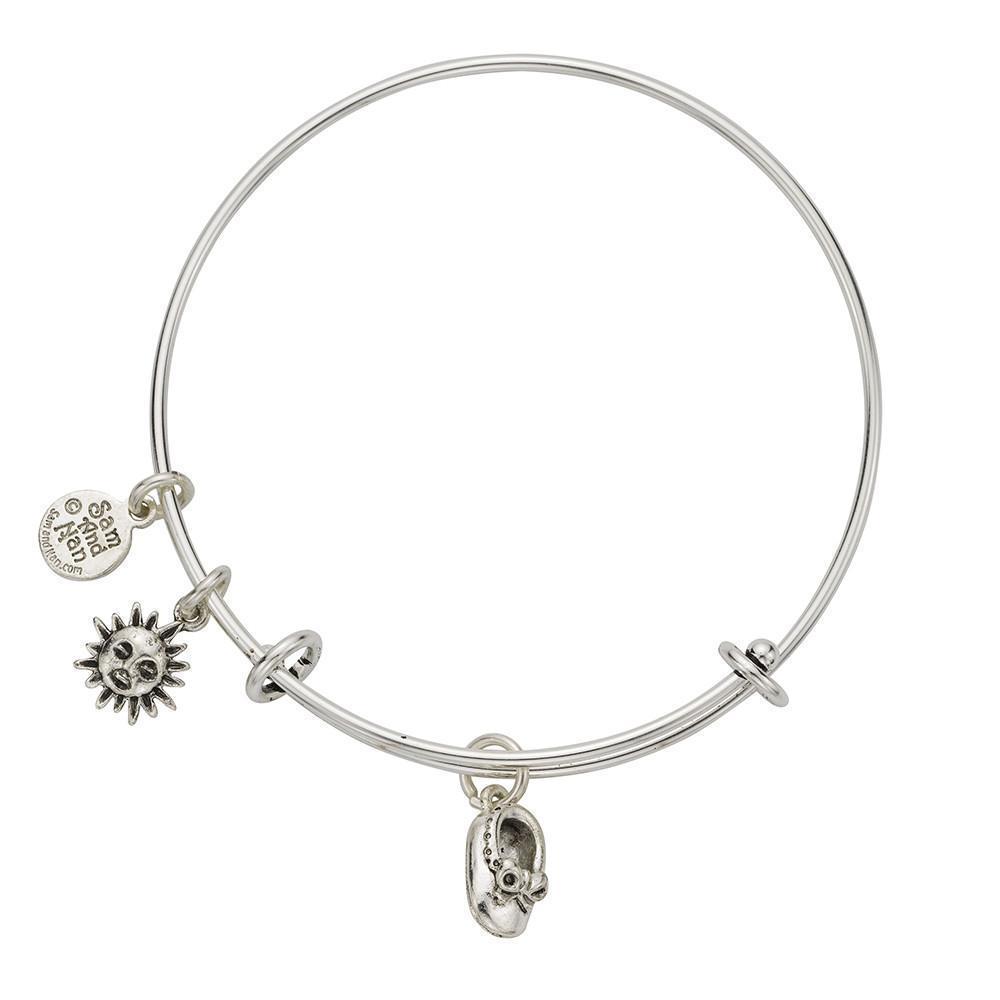 Baby Shoe Sun Charm Bangle Bracelet-Watchus