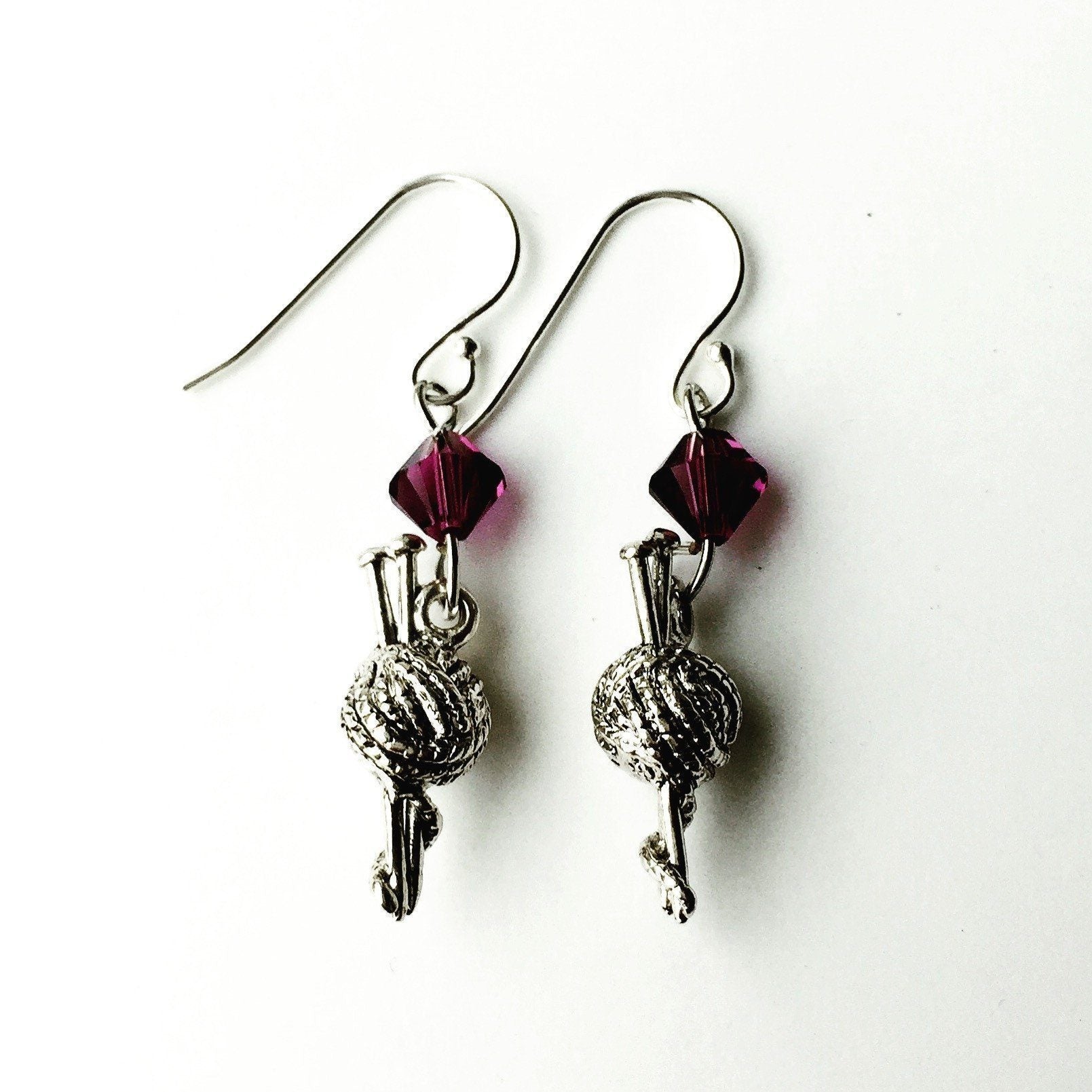 Ball of Thread Silver Earrings with Purple Swarovski Crystals-Watchus