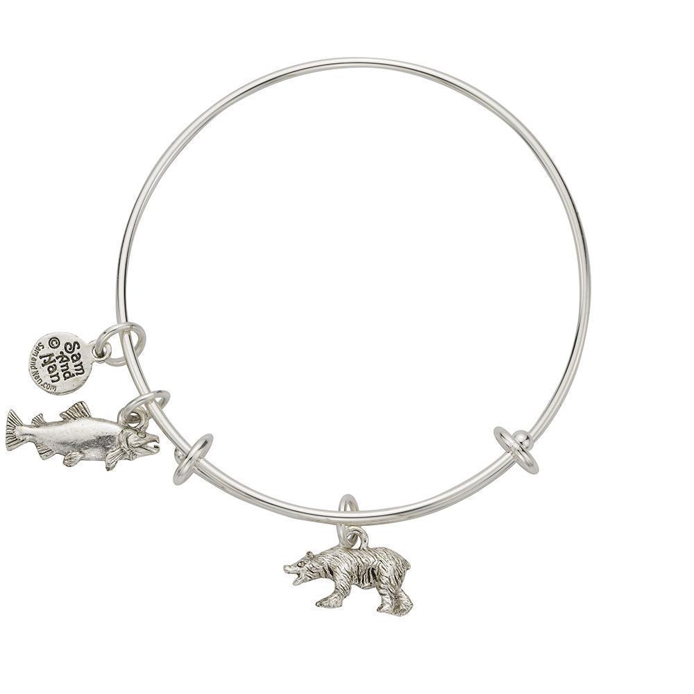 Bear Salmon Charm Bangle Bracelet-Watchus