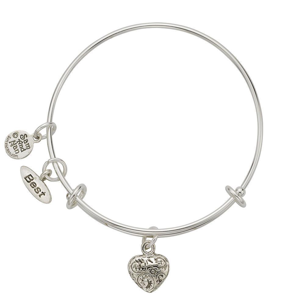 Best Friend Heart Charm Bangle Bracelet