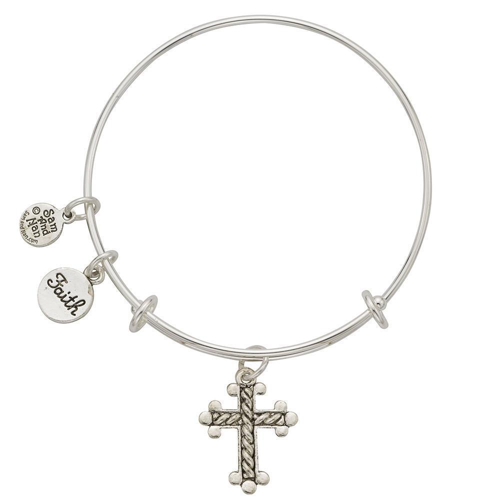 Braided Cross Faith Charm Bangle Bracelet-Watchus