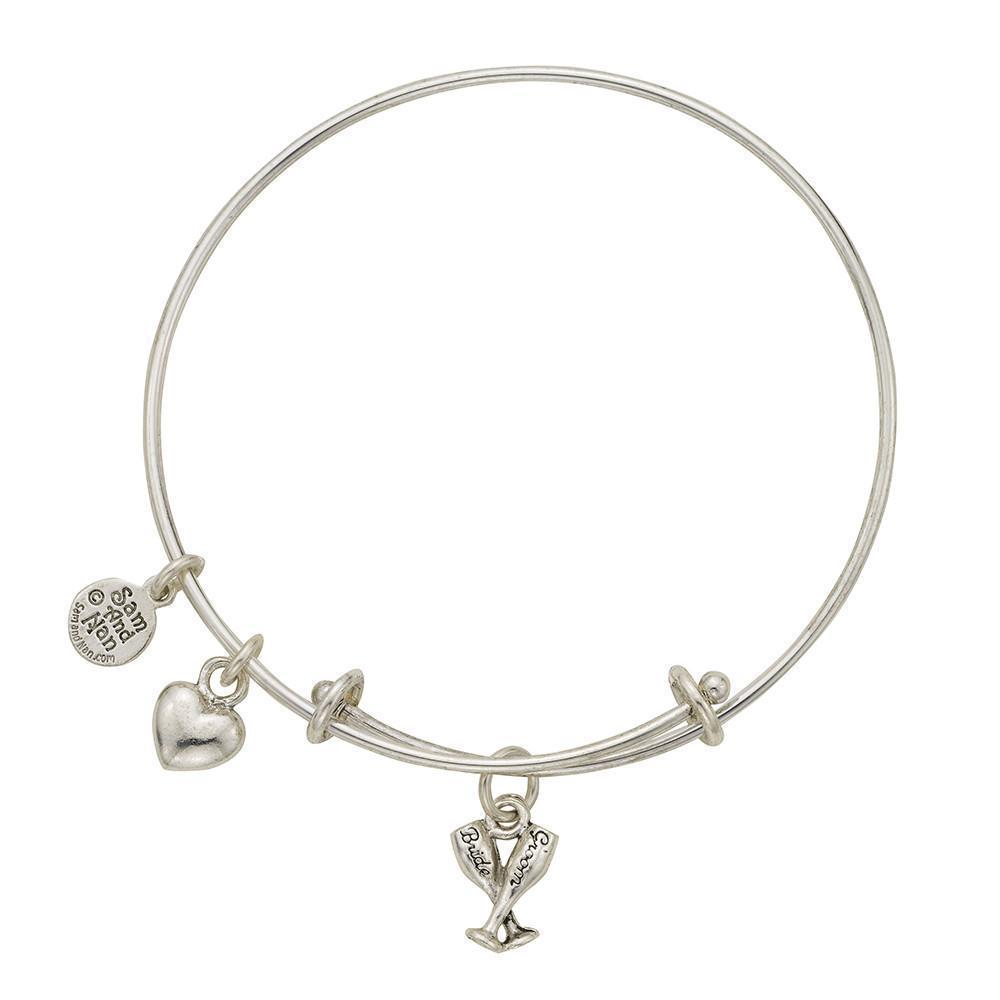Bride and Groom Champagne Glasses Charm Bangle Bracelet-Watchus