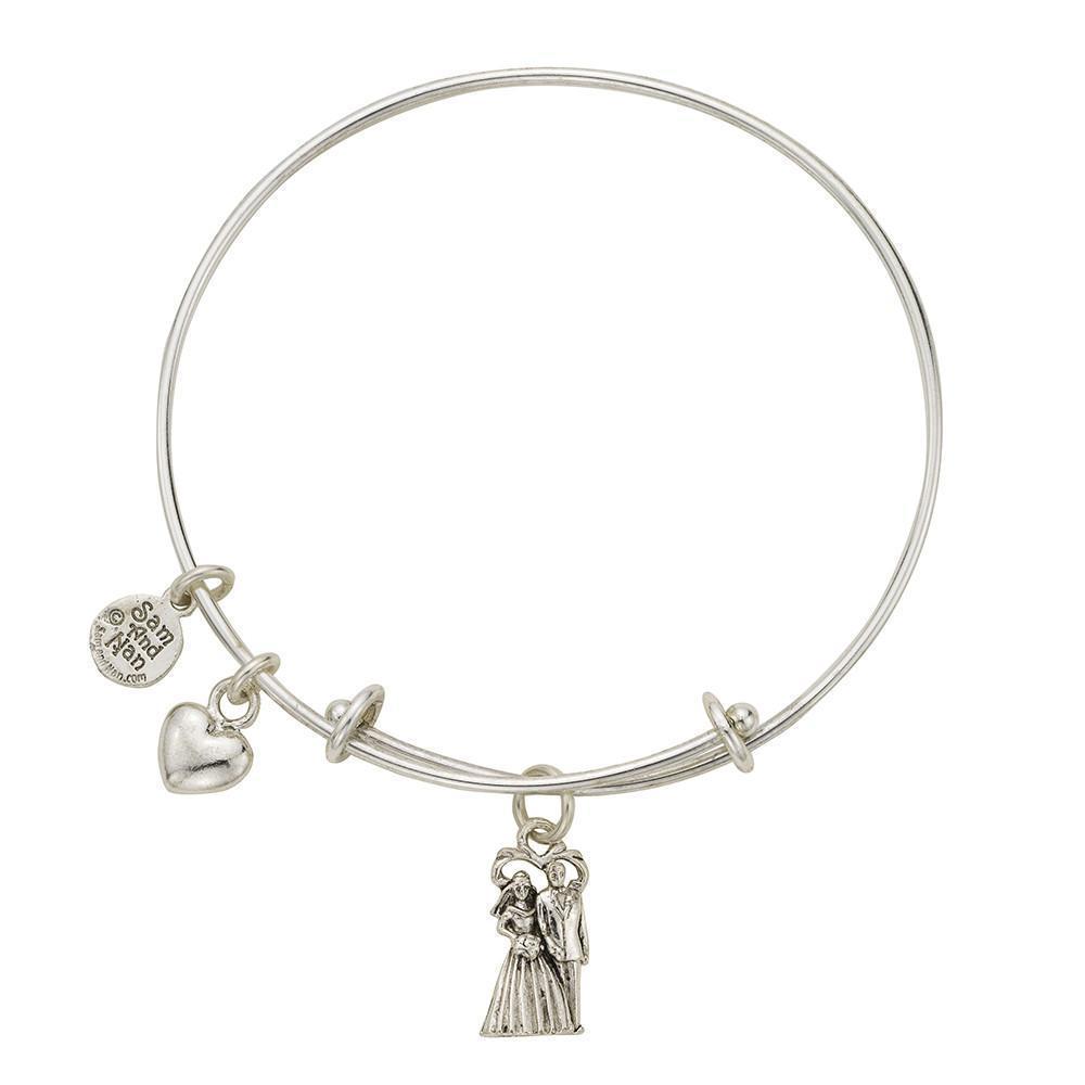 Bride and Groom Charm Bangle Bracelet-Watchus