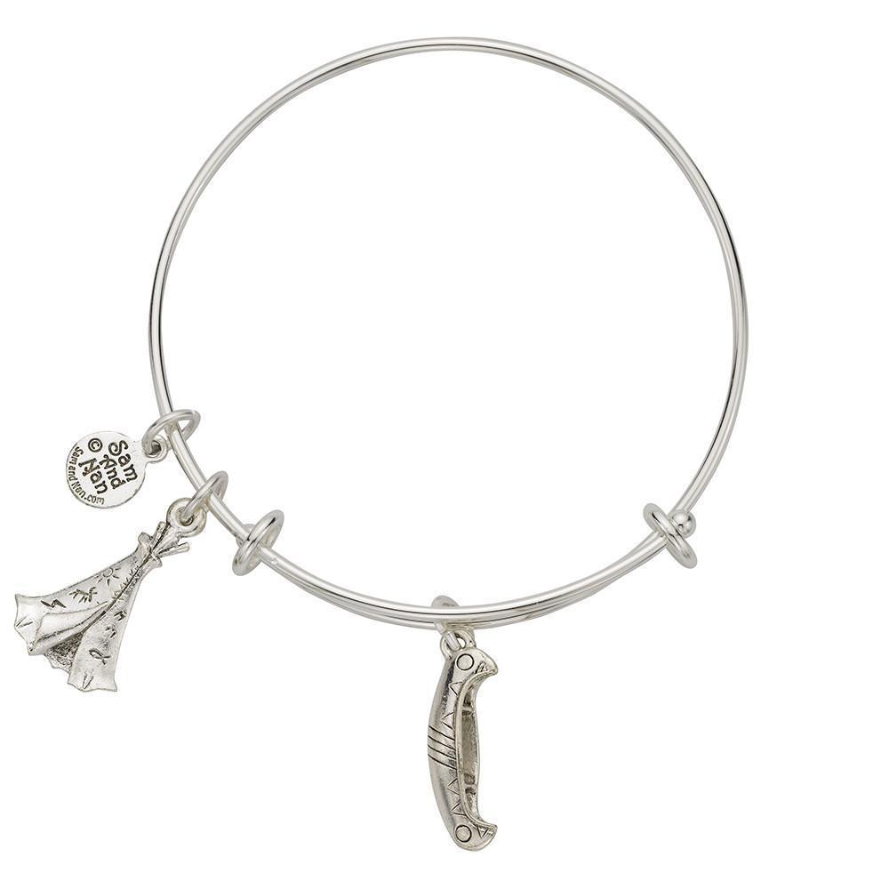 Canoe Flat Tepee Charm Bangle Bracelet-Watchus