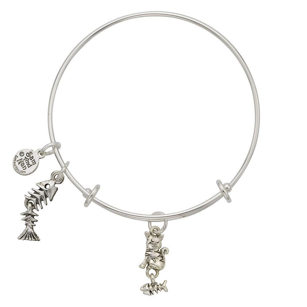 Cat Fish Skeleton Charm Bangle Bracelet-Watchus