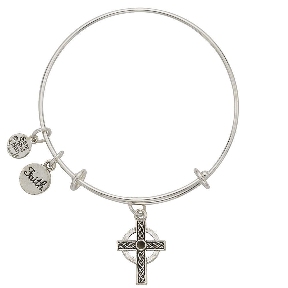 Celtic Cross Faith Charm Bangle Bracelet-Watchus