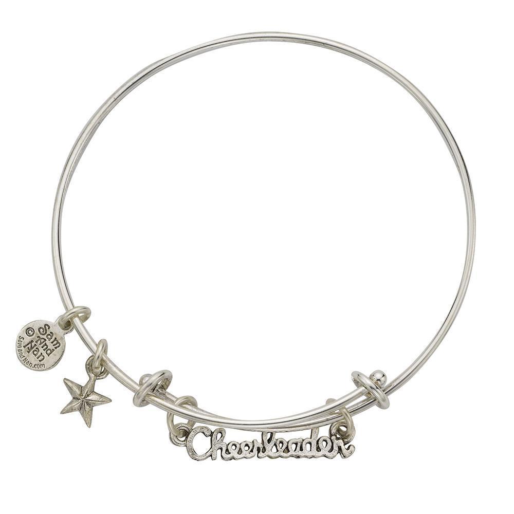 Cheerleader Text Two Rings Charm Bangle Bracelet-Watchus
