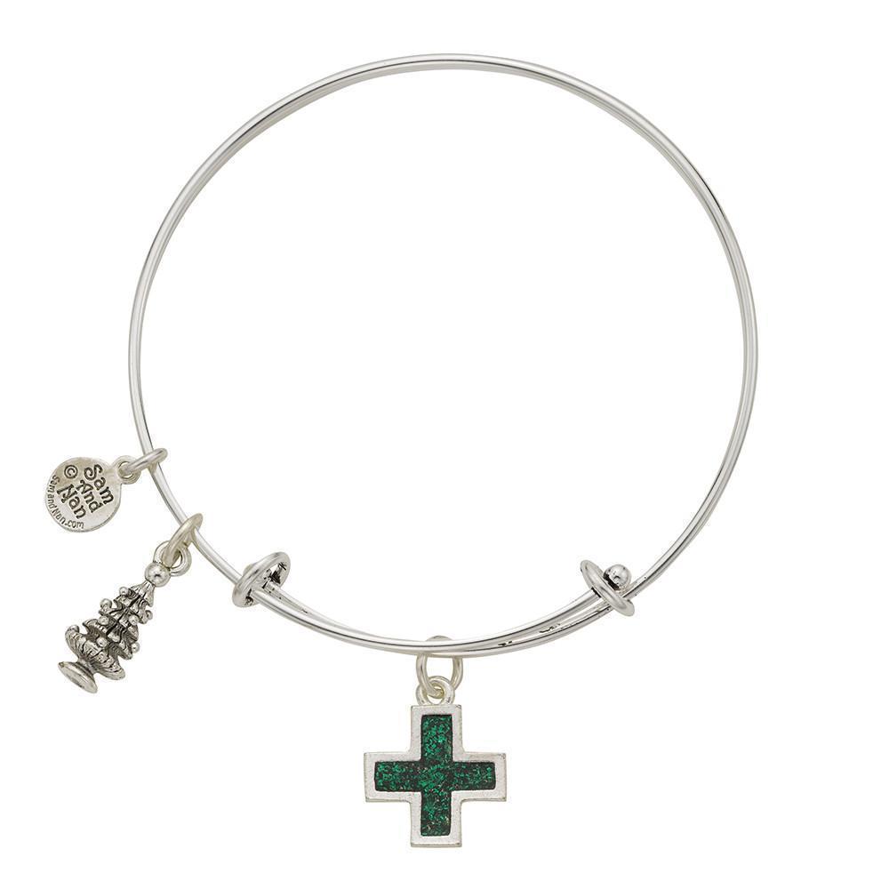 Christmas Tree Cross Charm Bangle Bracelet-Watchus