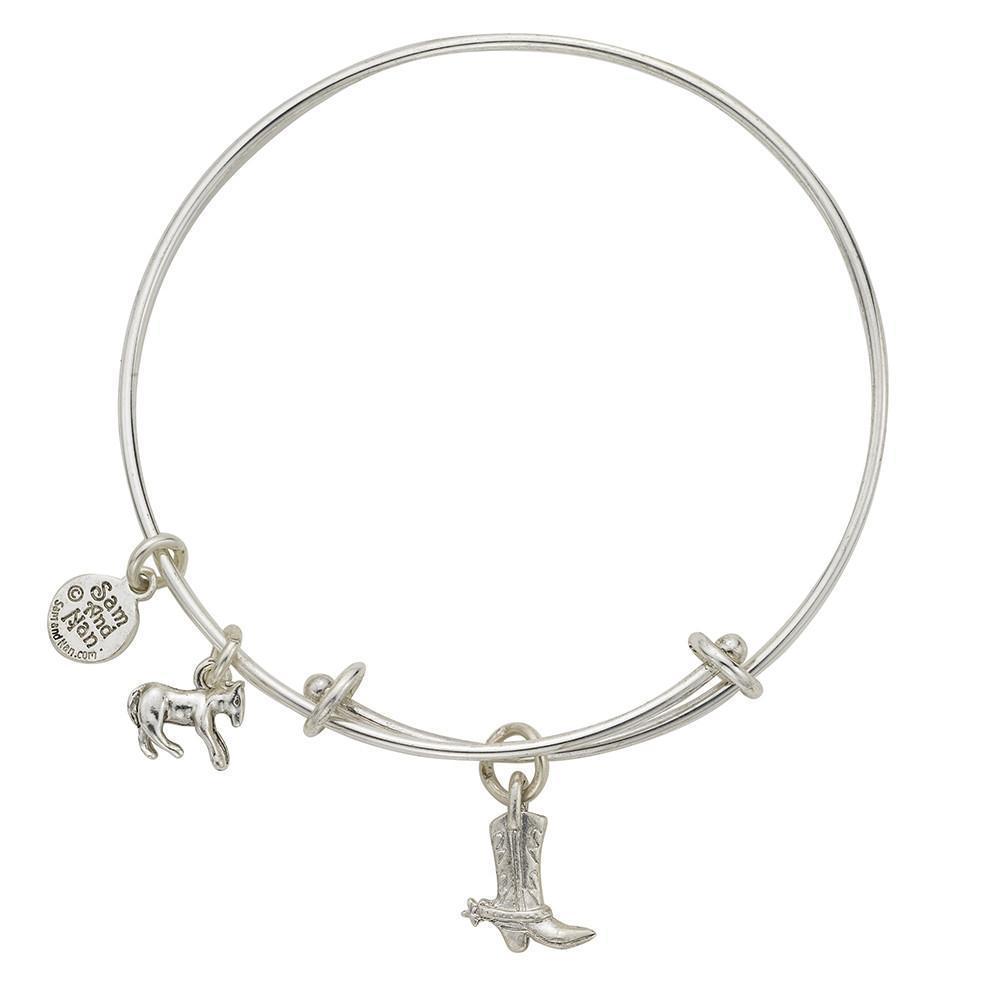 Cowboy Boot Charm Bangle Bracelet-Watchus